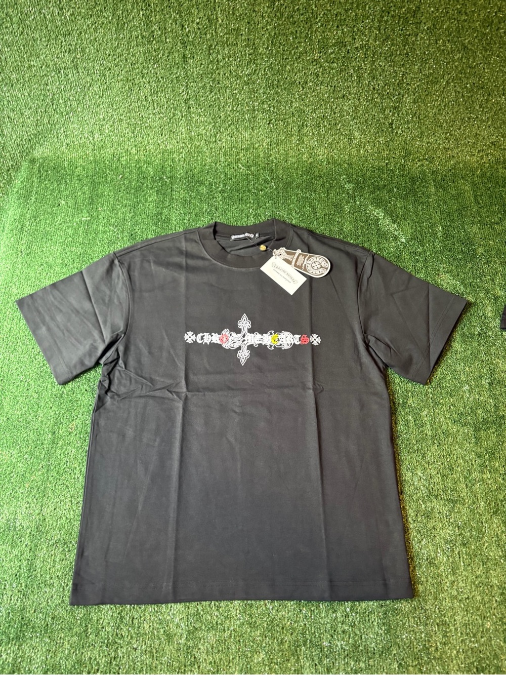 Chrome Hearts Black Short Sleeve Tee with Cross and Floral Motif - Picture 1 of 6